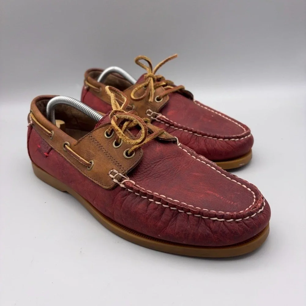 Polo Ralph Lauren Boat Shoes Mens 9.5 Burgundy Leather Bienne II Preppy Nautical